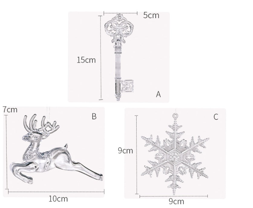 Transparent Snowflake Deer Pendant Christmas Party Decoration Christmas Tree Decor Hanging Ornaments New Year Gifts